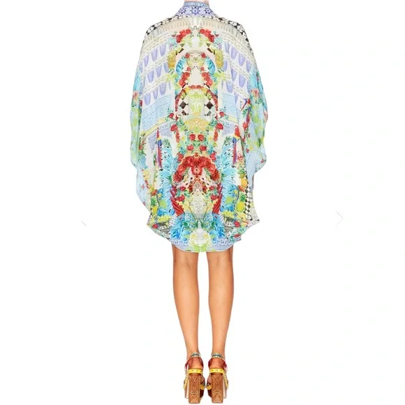 Camilla Open Front Cardi Cape Masking Madness 100% Silk Crystal Embellised OS
